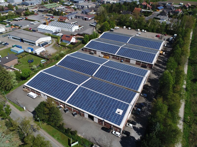 Luftaufnahme der PV-Anlage Gewerbepark II in Schermbeck